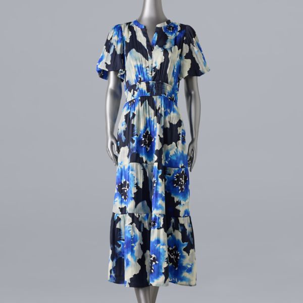 

Женское платье макси с короткими рукавами Simply Vera Vera Wang, цвет navy blue floral