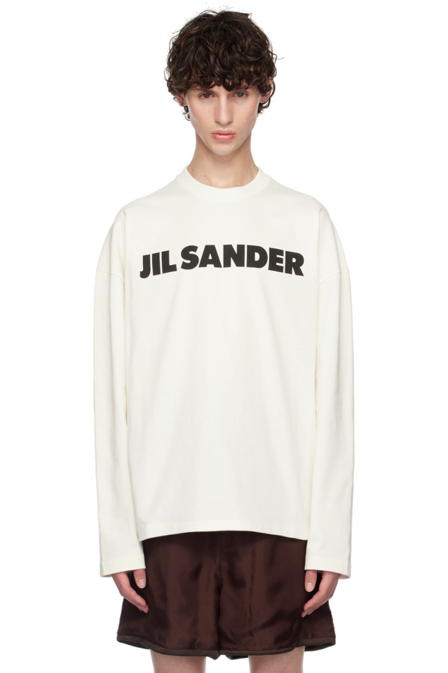 

Футболка с длинным рукавом и принтом логотипа Jil Sander, цвет porcelain