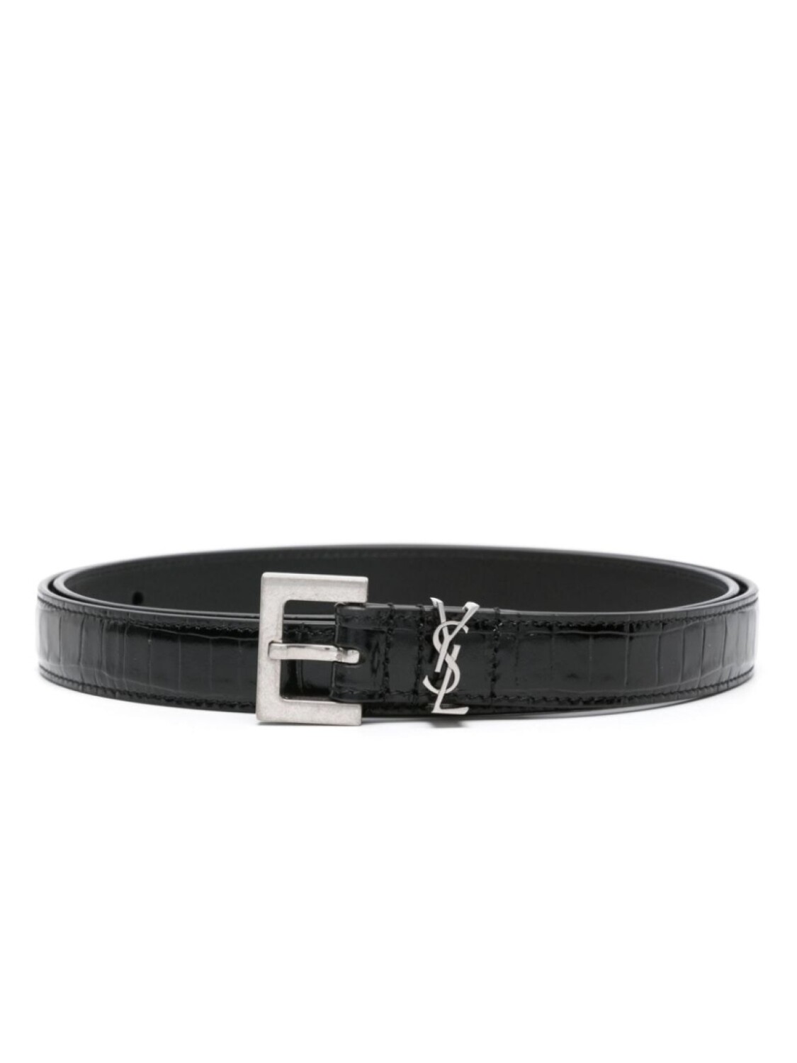 

Saint Laurent Cassandre crocodile-embossed belt, черный