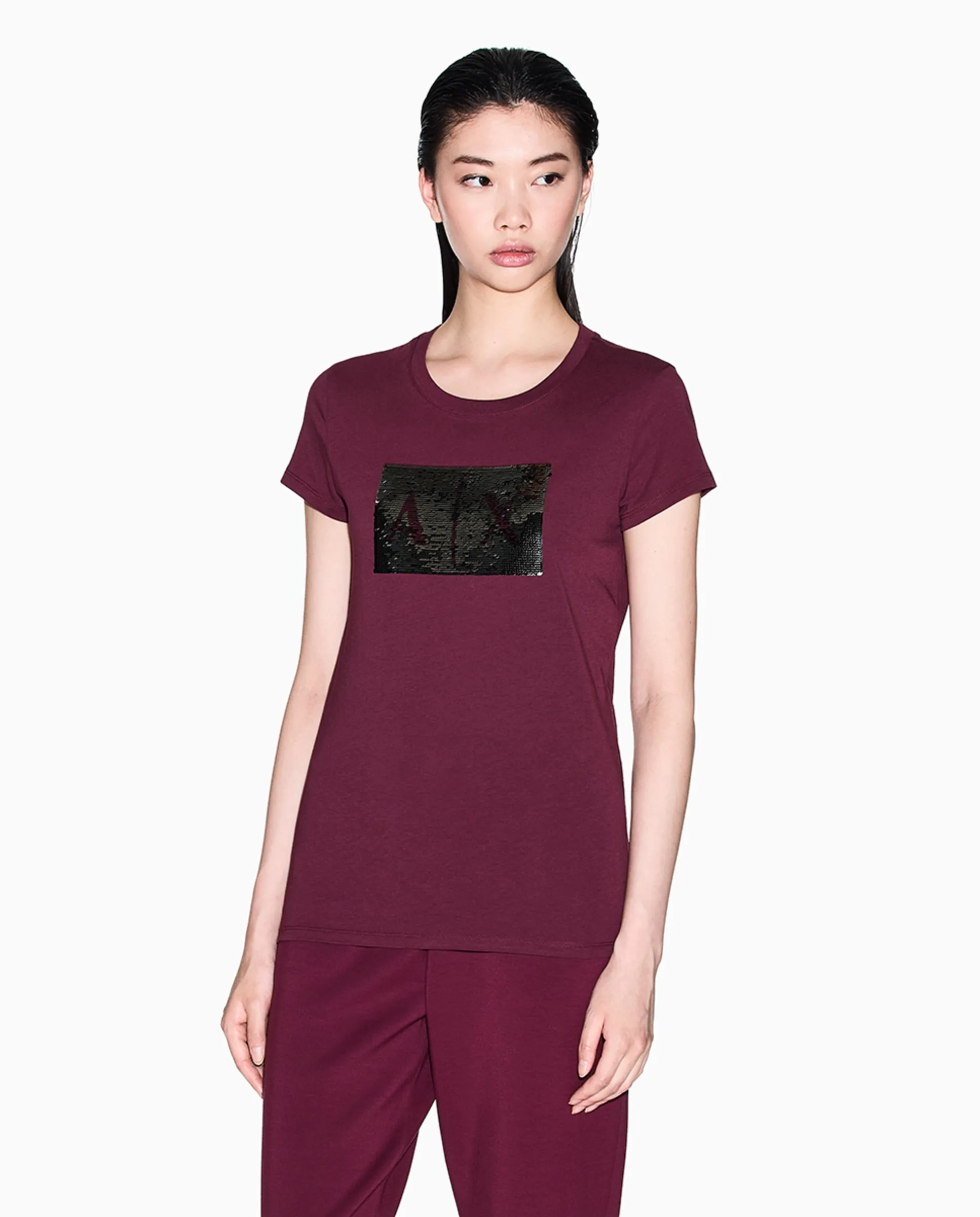 

Женская футболка с пайетками Armani Exchange, бордовый