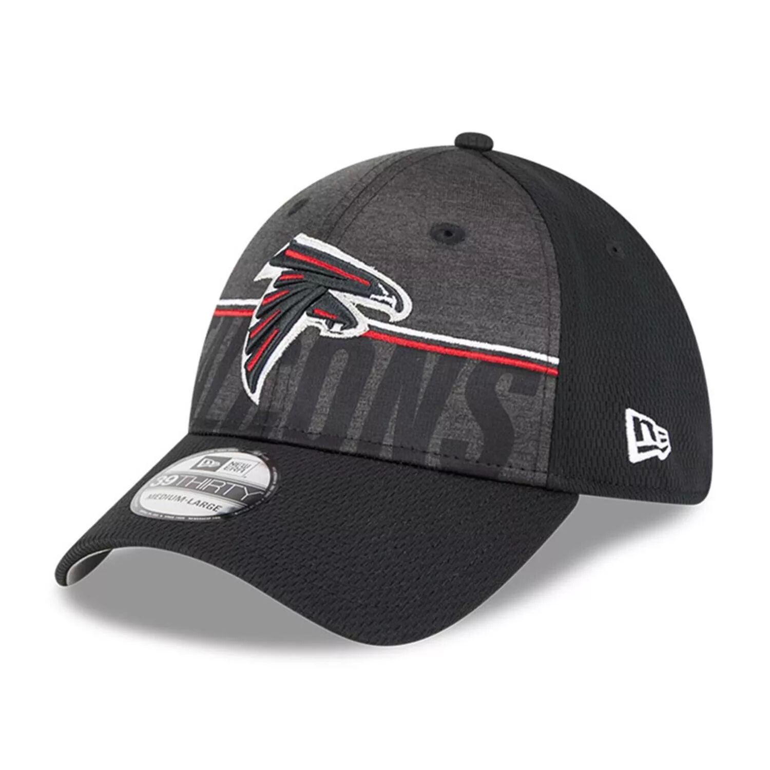 

Мужская кепка New Era Black Atlanta Falcons 2023, тренировочный лагерь НФЛ 39THIRTY Flex Fit.