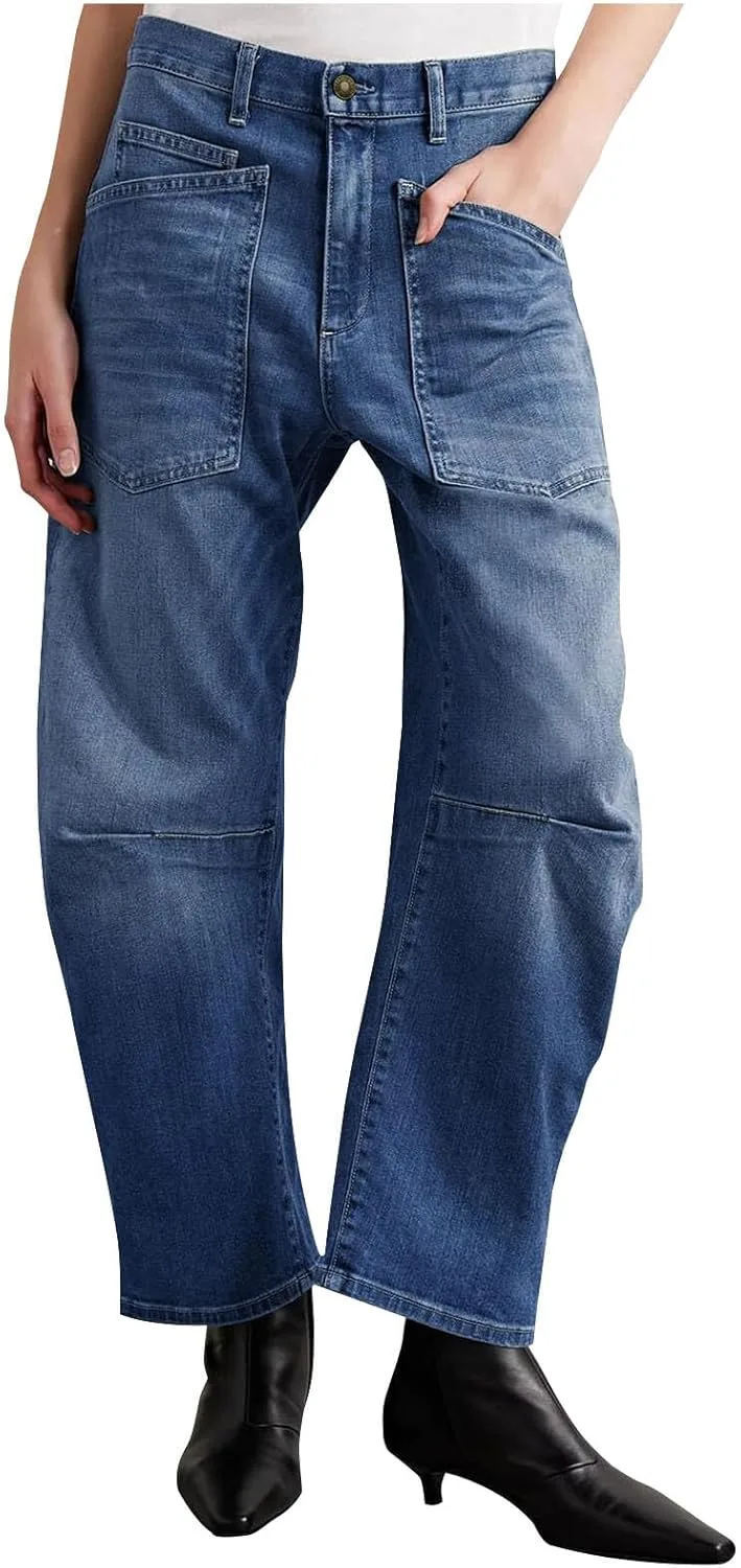 

Брюки-джинсы Barrel для женщин, широкие, укороченные, в стиле Y2k