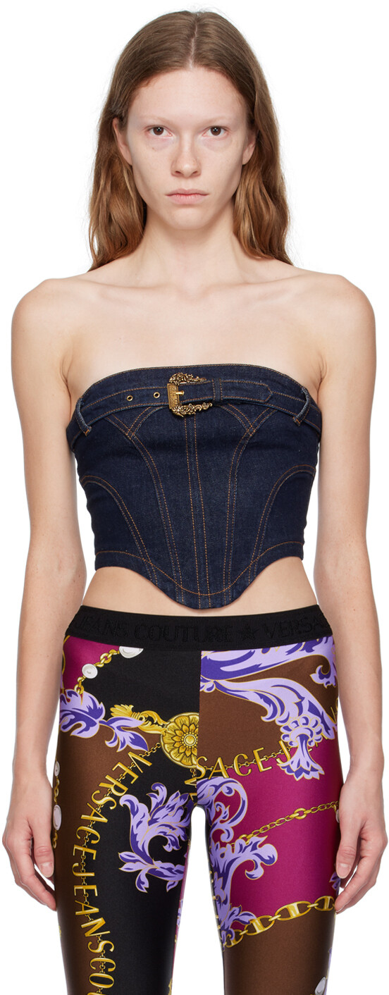 

Джинсовая майка цвета индиго с пряжкой Versace Jeans Couture