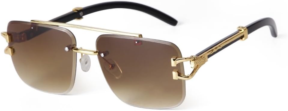 

Солнцезащитные очки без оправы с изображением головы леопарда 2027 года для женщин и мужчин, с двойной перемычкой, винтажные прямоугольные солнцезащитные очки для мужчин MTZJH, C2