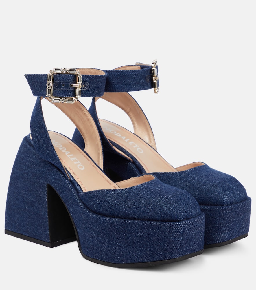 Балетки Bulla Sofia на платформе из денима Nodaleto, Dark Jean With Clear Strass