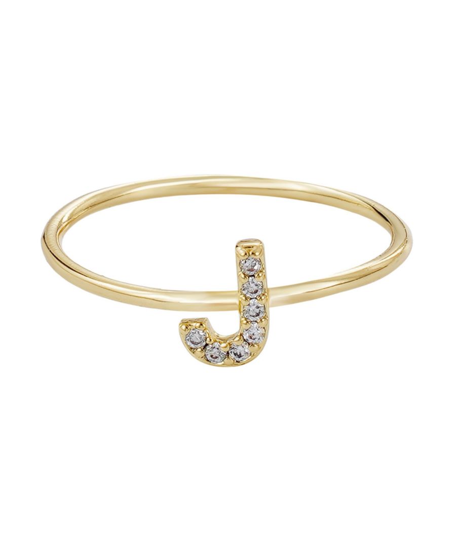 

Золотое кольцо с инициалом, украшенное кубическим цирконием, размер 6 ADORNIA, Gold-J