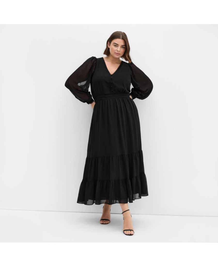 

Платье-макси с длинными рукавами Kianna больших размеров CITY CHIC, Black