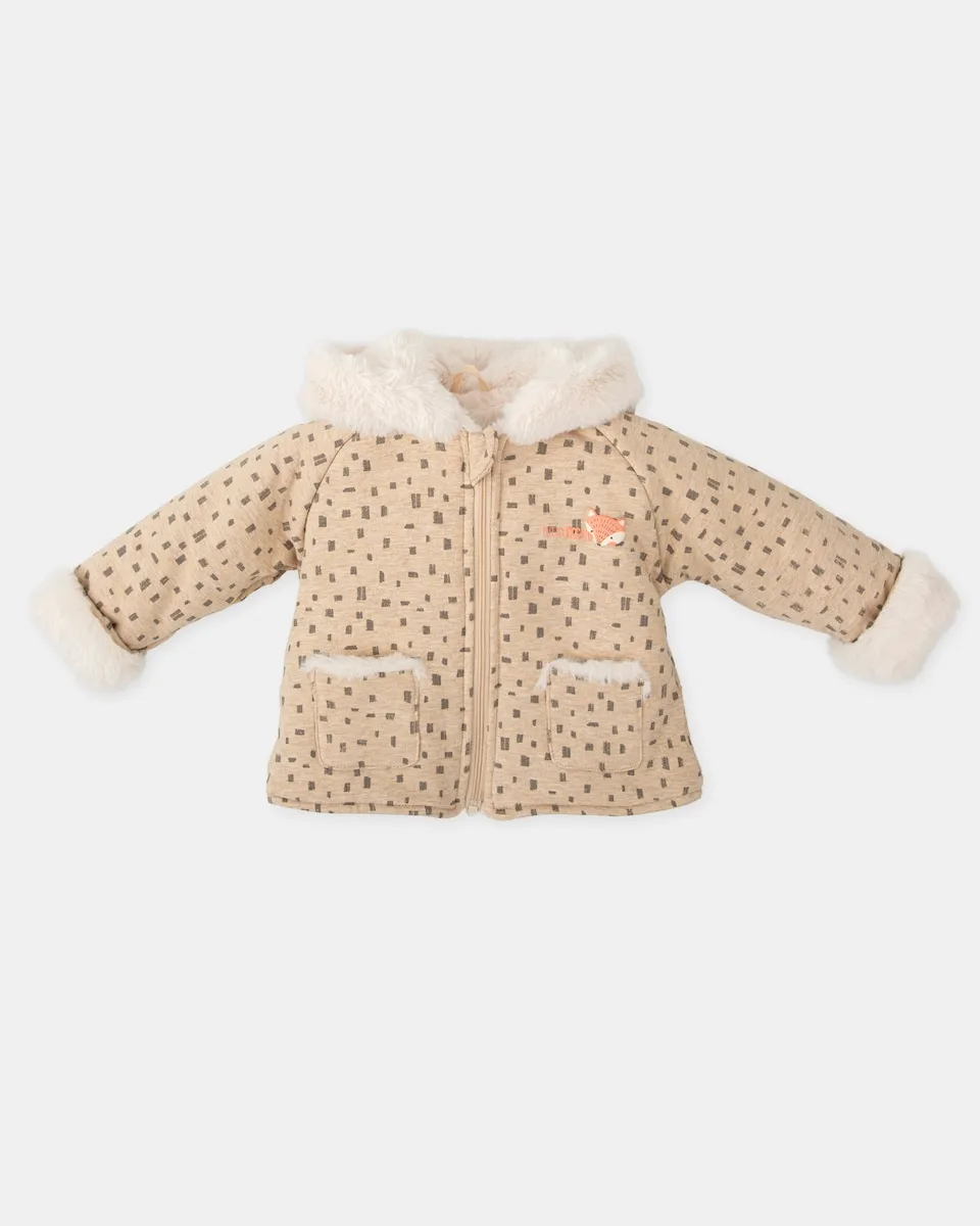 

Детское плюшевое пальто с капюшоном песочного цвета Tutto Piccolo