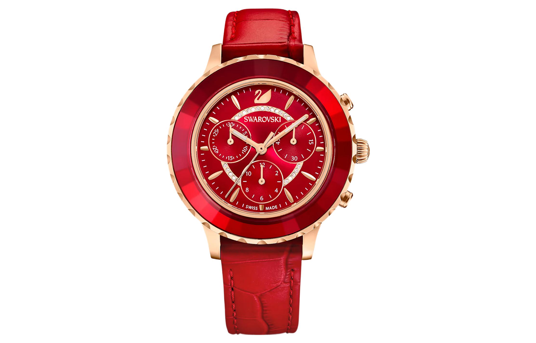 

Swarovski Часы Octea Lux Chrono Collection Wrist Watch Quartz Movement Leather Watch Bands Red Watch Dial Women's 5646975, Red Watch Dial