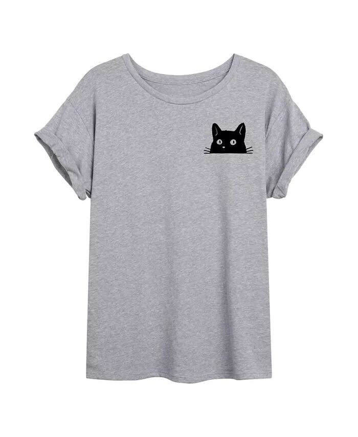 Модная футболка большого размера с изображением выглядывающего кота Hybrid Apparel для юниоров Good Vibes Llc, серый — фото 4