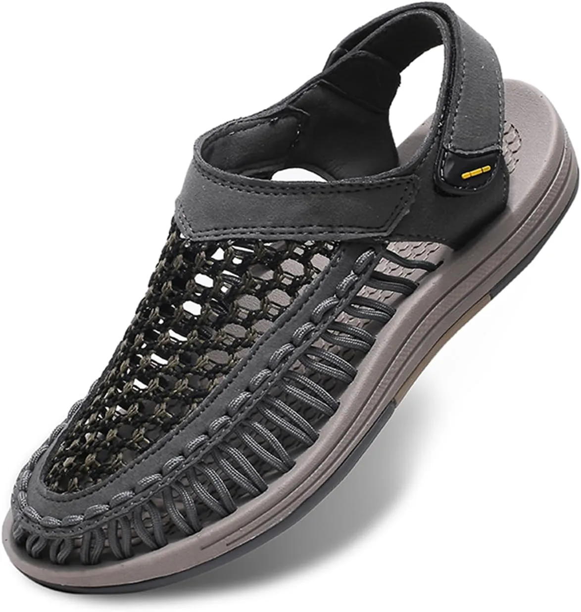 Men's Woven Slip-On Сандалии Breathable Flat Сандалии Lightweight Mesh Сандалии for Men Outdoor Black Casual Water Shoes Dacnakby, серый — фото 2