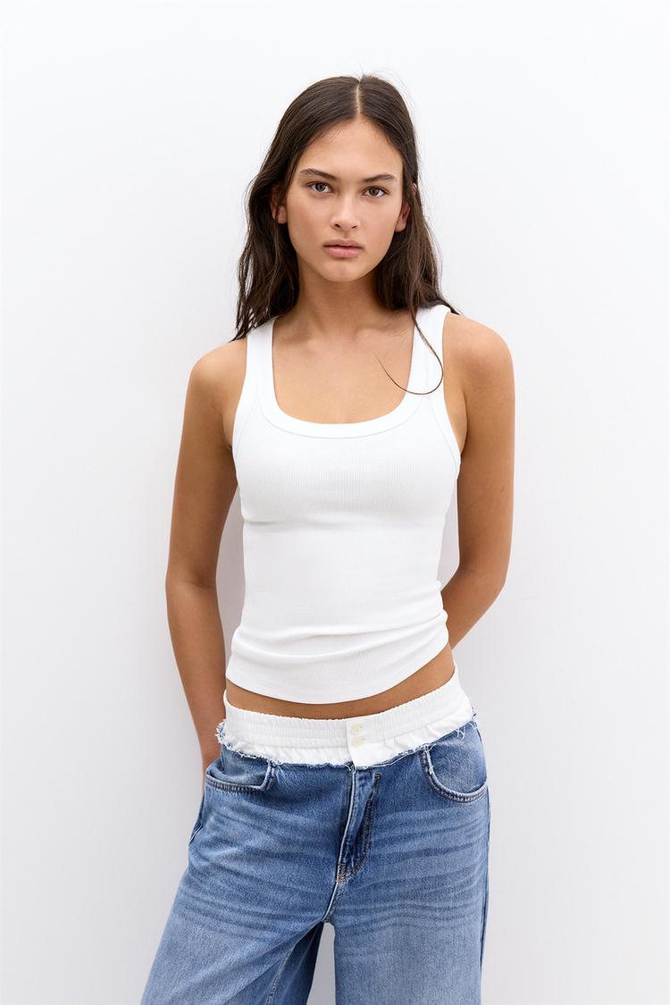 

Ребристая майка Pull And Bear, белый