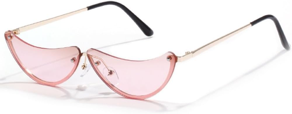 

Полуободковые солнцезащитные очки без оправы для мужчин и женщин, модные солнцезащитные очки с линзами конфетных цветов, защита от УФ-излучения UV400 TKKTLLT, Gold Pink