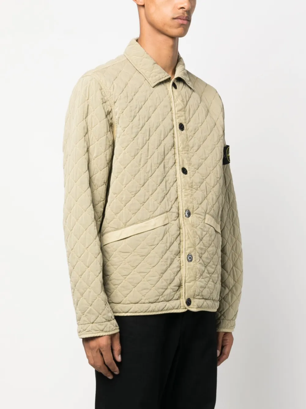 Стеганый бомбер на кнопках Stone Island, зеленый — фото 3