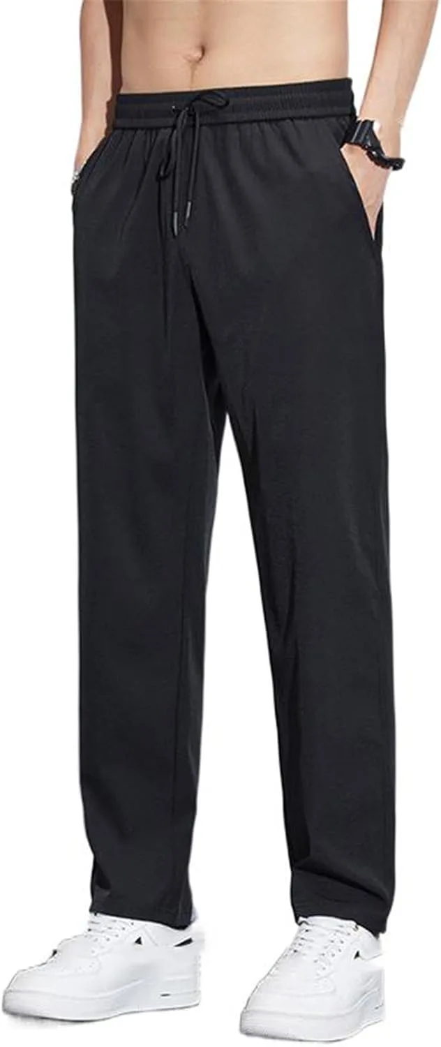 

Мужские брюки весна-лето черные свободные прямые спортивные ice silk AXGGZTJZ