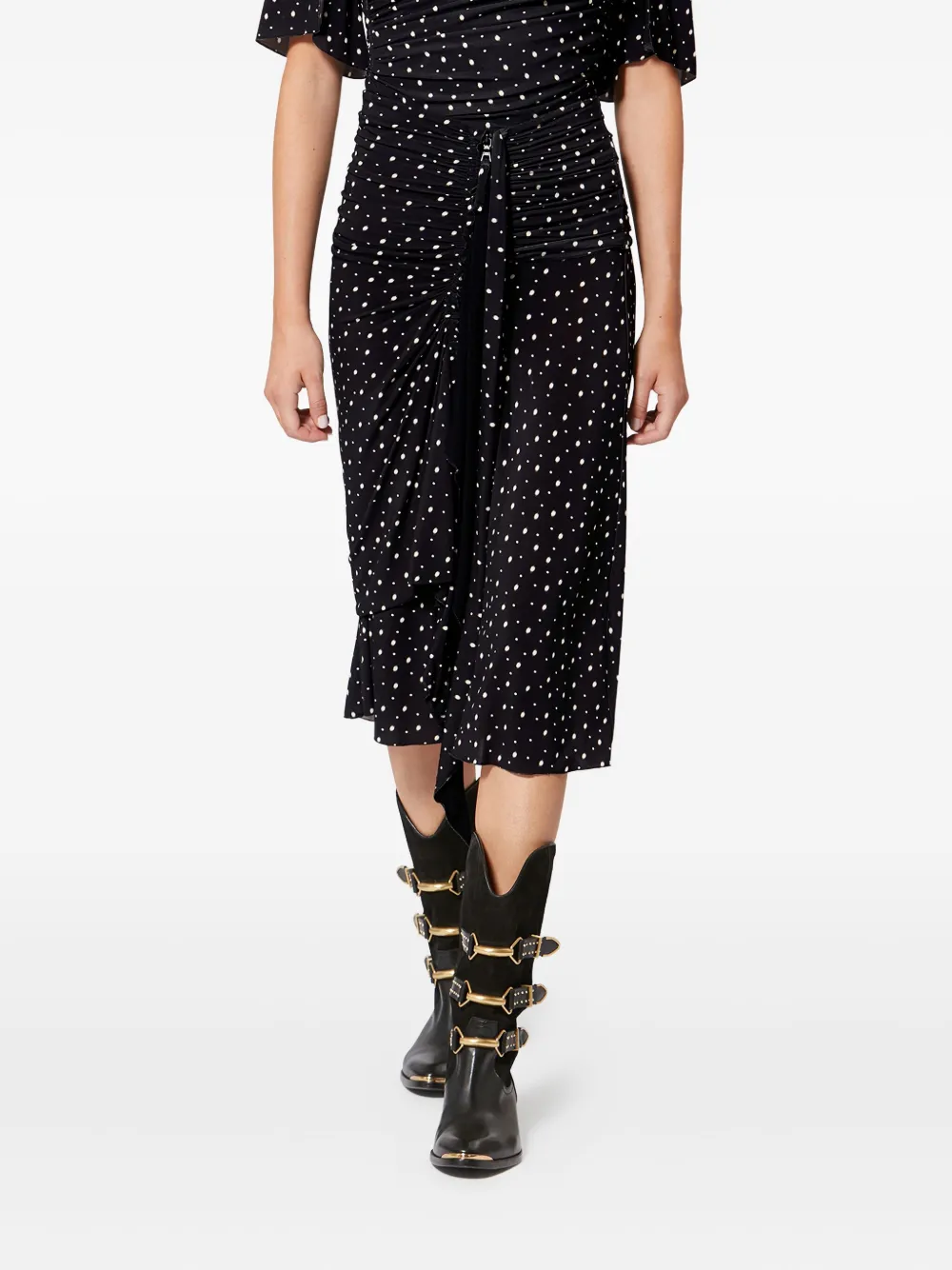 Юбка Gyelle в горошек с собранной талией Isabel Marant, черный — фото 3