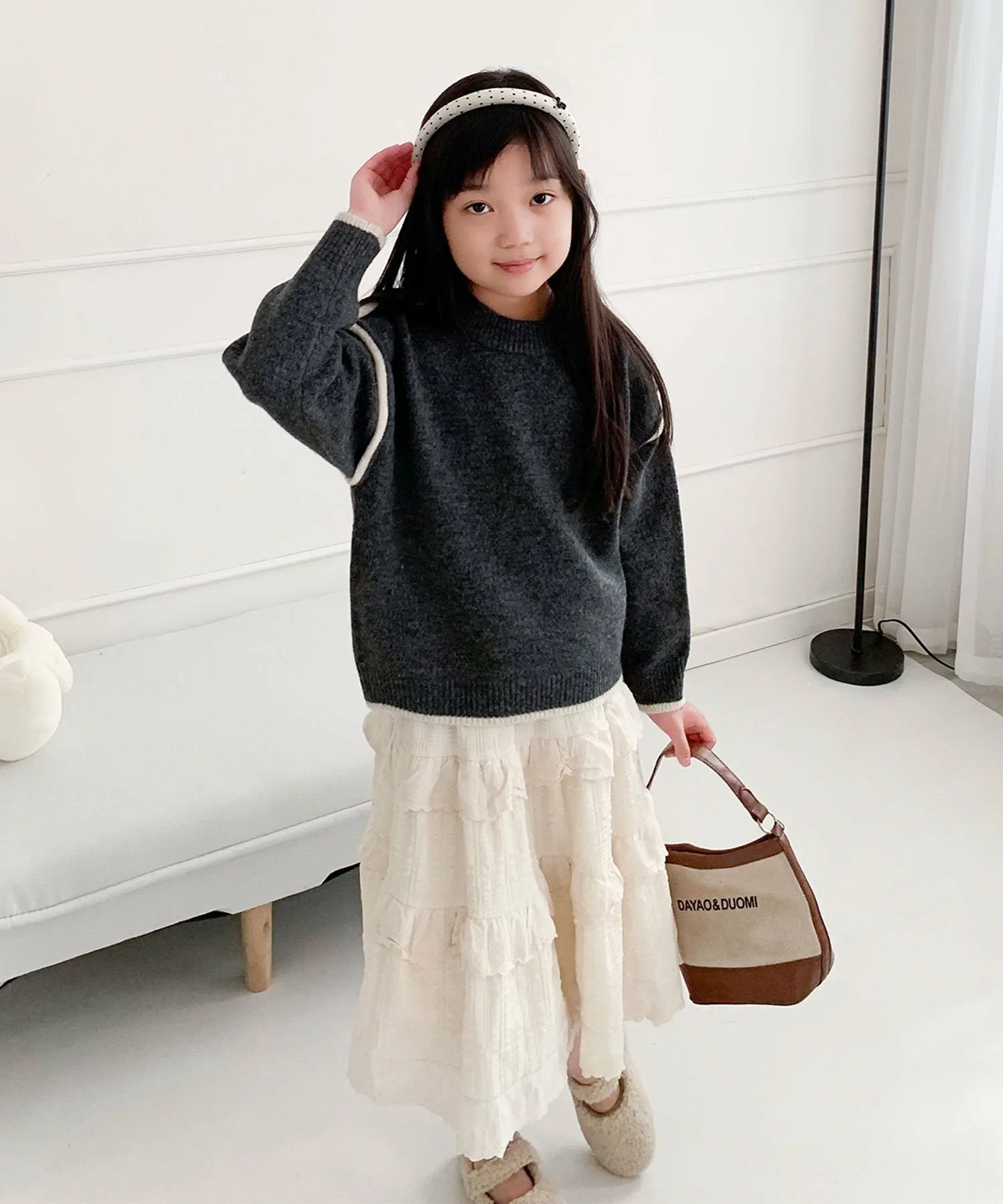 Детский мягкий вязаный пуловер из мохера Aimoha Kids, gray — фото 3
