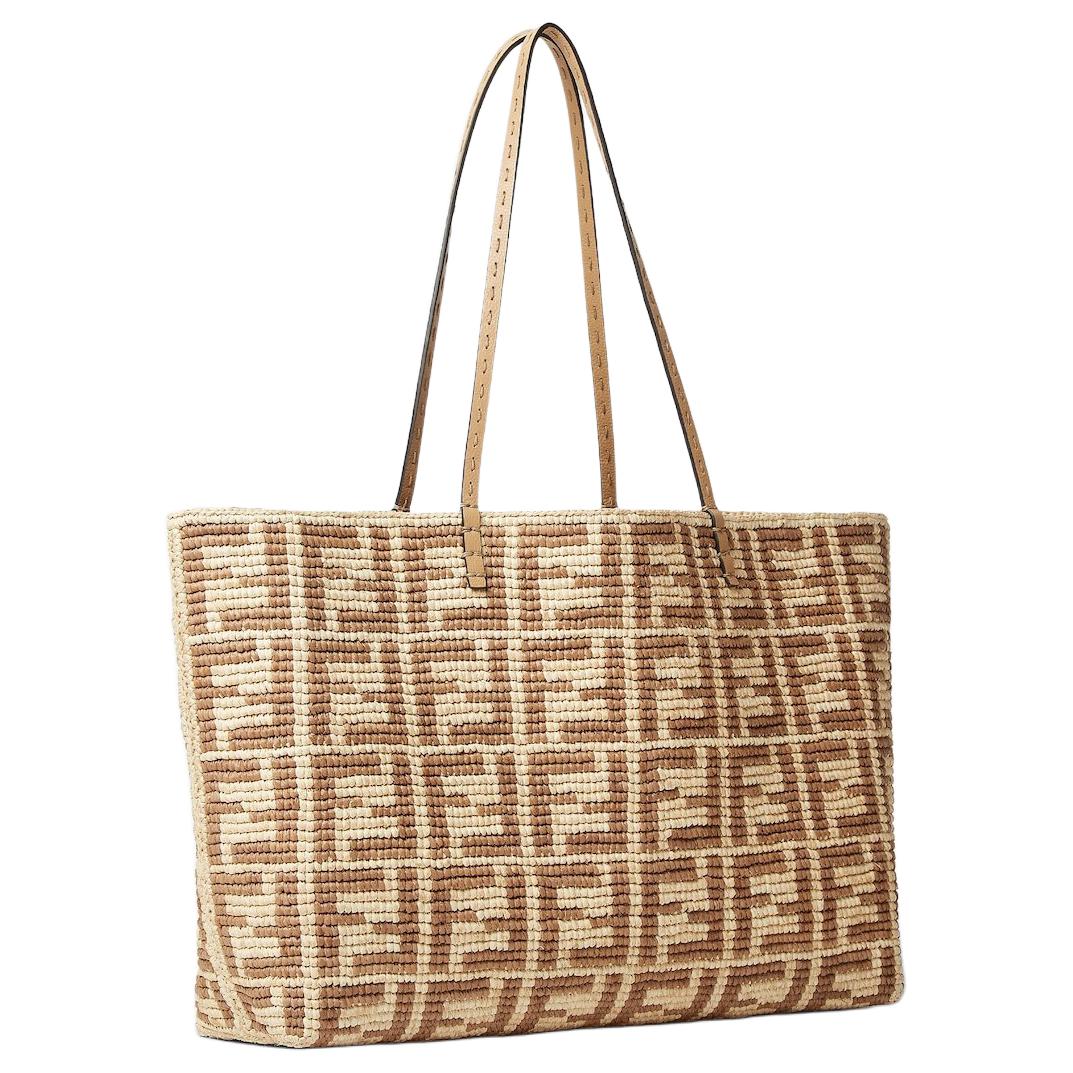 Fendi Сумка-шоппер из рафии, сумка через плечо, большая женская, бежевая — фото 2