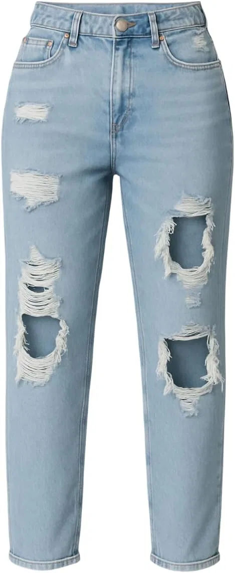 Джинсы с завышенной талией, рваные, Light Washed