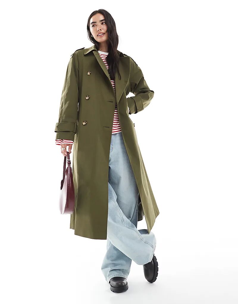 

Длинный тренчкот ASOS DESIGN оливкового цвета, Зеленый, Длинный тренчкот ASOS DESIGN оливкового цвета