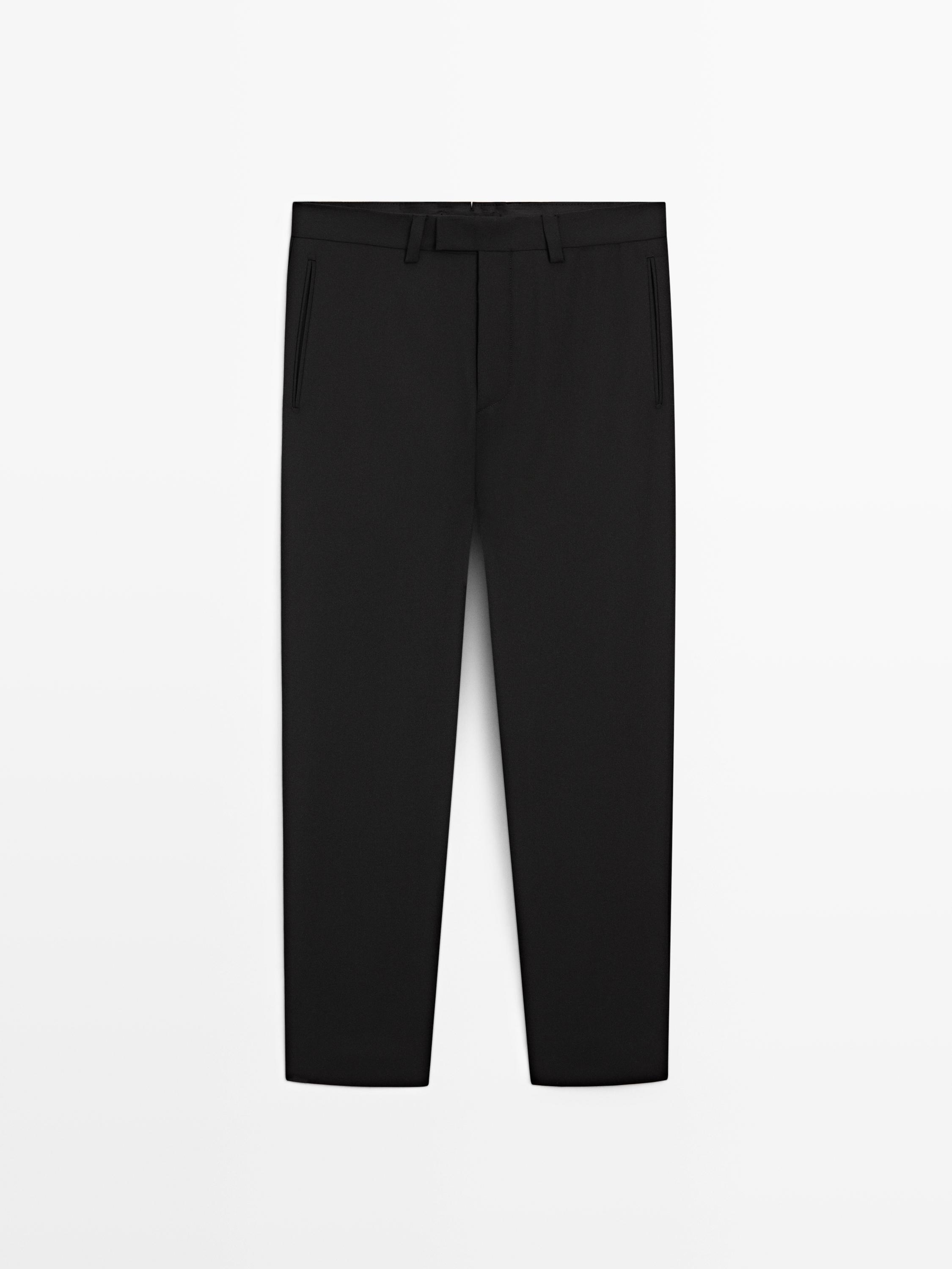 Брюки barrel fit из трехслойной шерсти Massimo Dutti, black — фото 2