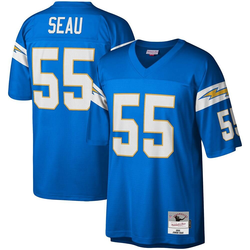 

Мужская футболка Mitchell & Ness Junior Seau Powder Blue Los Angeles Chargers Big & Tall 2002, копия пенсионера-игрока, цвет Chg Light