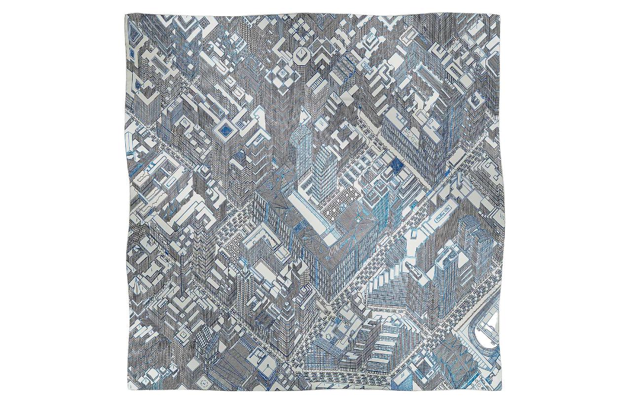 HERMES Шелковый шейный платок унисекс серый, Gray