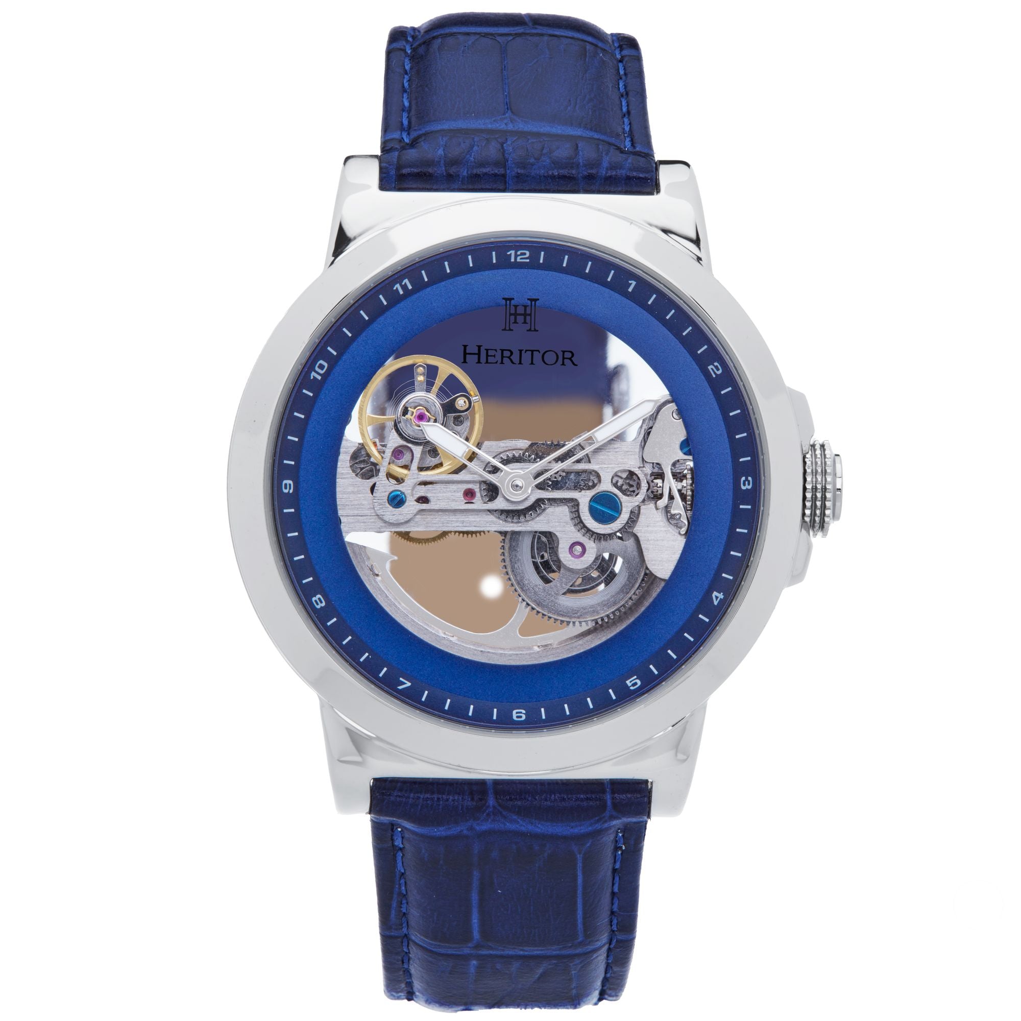 

Часы Heritor Automatic Xander Semi-Skeleton с кожаным ремешком - серебристо-голубые