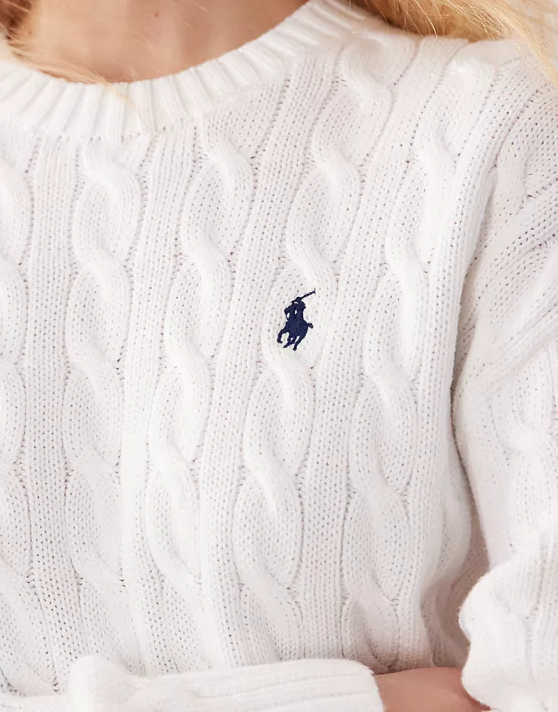 Хлопковый джемпер крупной вязки Polo Ralph Lauren, белый — фото 3