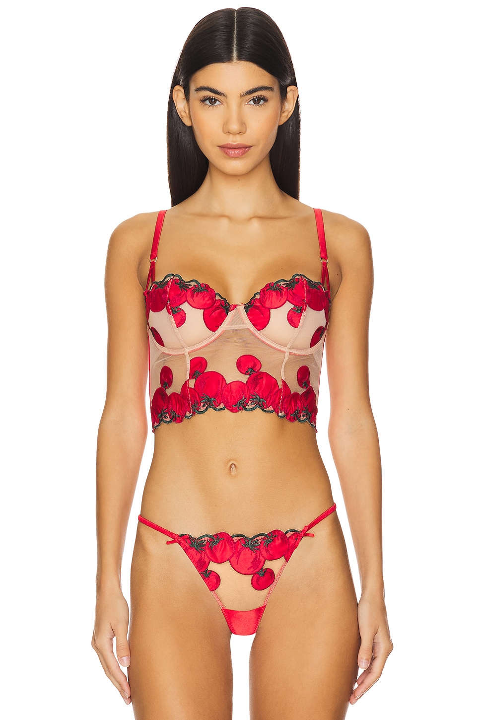 

X revolve вышитый томатный бюстгальтер удлиненный Fleur Du Mal, цвет sauce