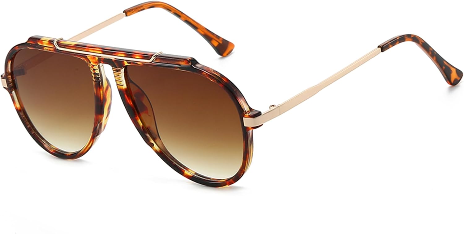

Солнцезащитные очки-авиаторы Onrtry большого размера для женщин и мужчин в стиле ретро 70-х годов с золотистым металлическим покрытием и крупной оправой, A02 Tortoise Frame - Gradient Brown Lens