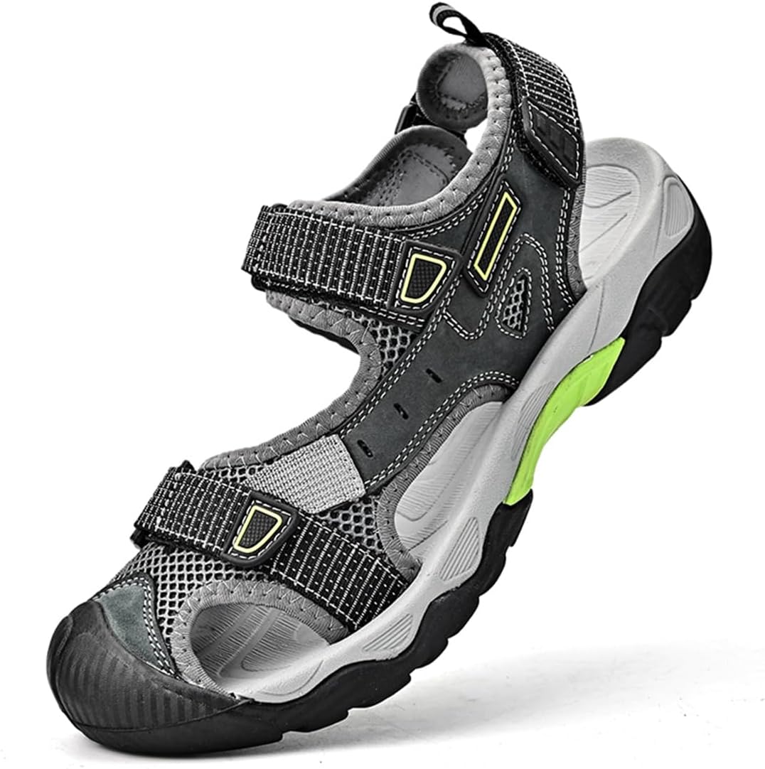 

Мужские кожаные походные сандалии для улицы, водонепроницаемые, легкие спортивные сандалии, регулируемые, пляжные, с закрытым носком, для воды Medasain, серый