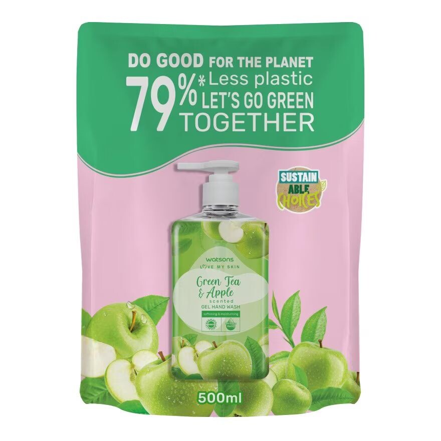 

Watsons Гель для мытья рук Love My Skin с ароматом зеленого чая и яблока, 500 мл (сменный блок), Green