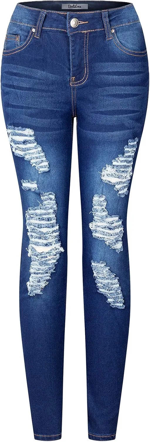 

BodiLove женские джинсы скинни с пятью карманами и эффектом потертостей