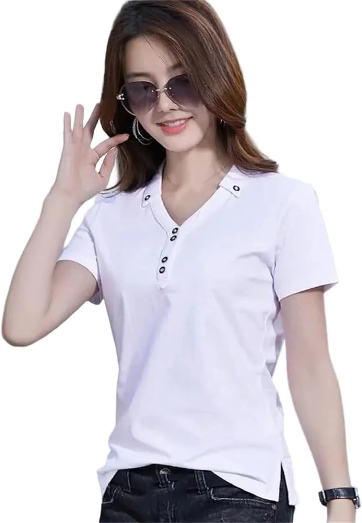 Женская футболка с коротким рукавом Plus Size Solid Color Slim Fit V-образным вырезом