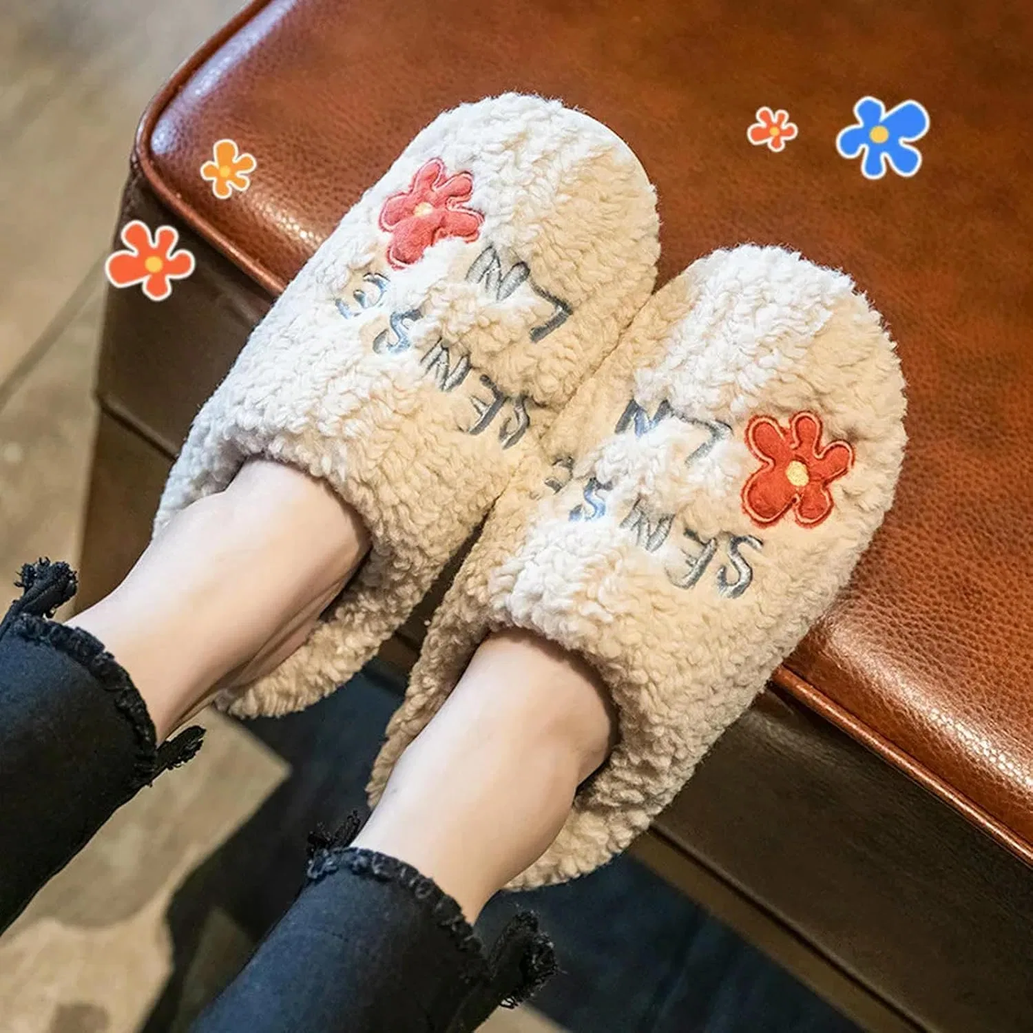 Мягкие хлопковые тапочки для дома, зимние, для дома, низкие, теплые, толстые, для пола, пара, плюшевые тапочки, нескользящие, для дома YDRABFLE, 568 Grün — фото 2