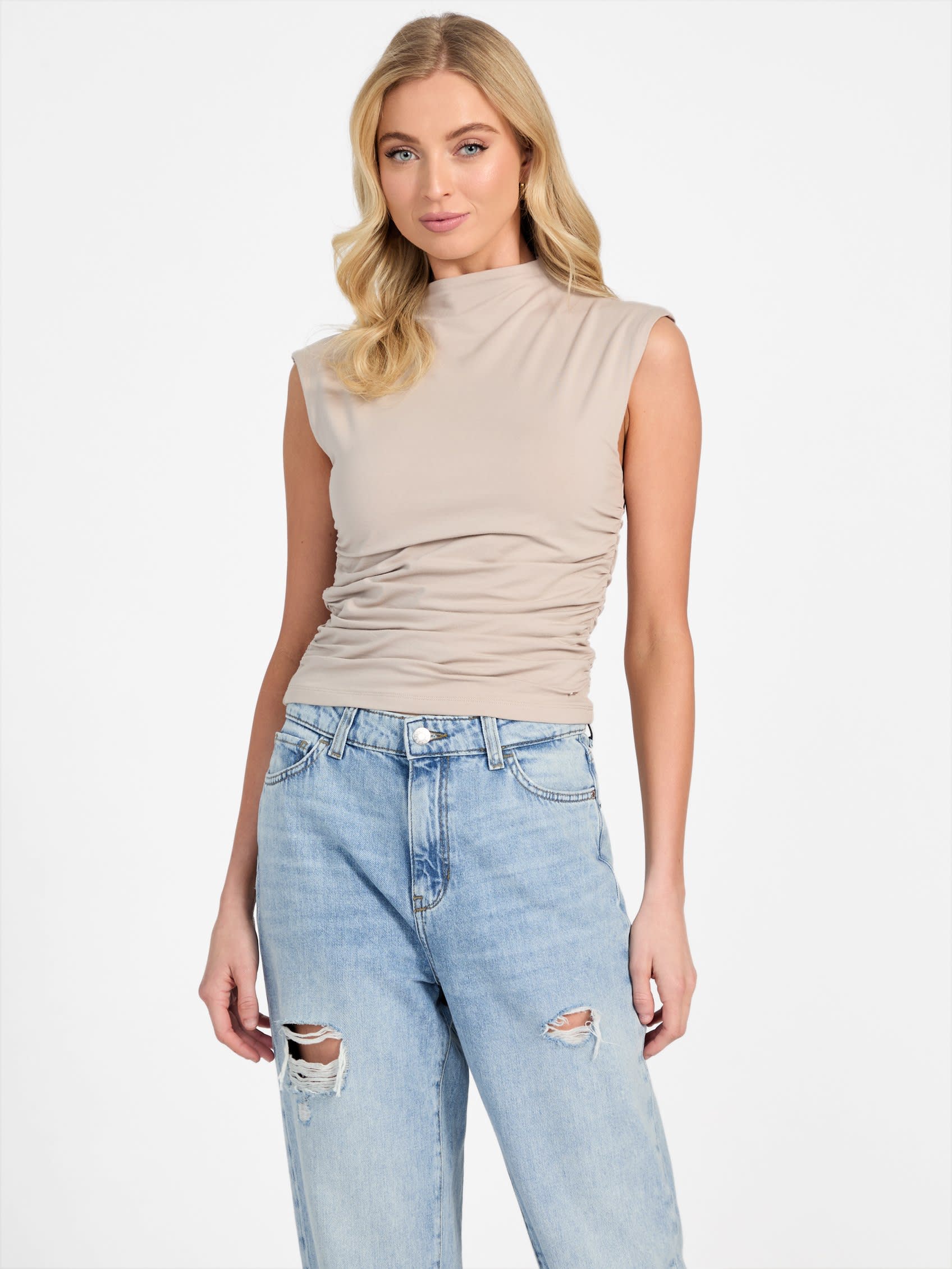 

Топ Fiona со сборками Guess Factory, цвет velvet taupe