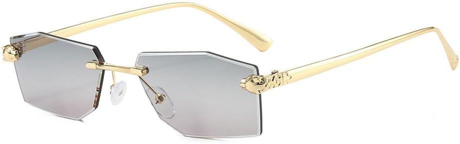 

Мужские солнцезащитные очки без оправы из сплава, женские солнцезащитные очки без оправы с градиентным переходом, модные ретро-очки с многоугольным оправой MTZJH, Golden Gray