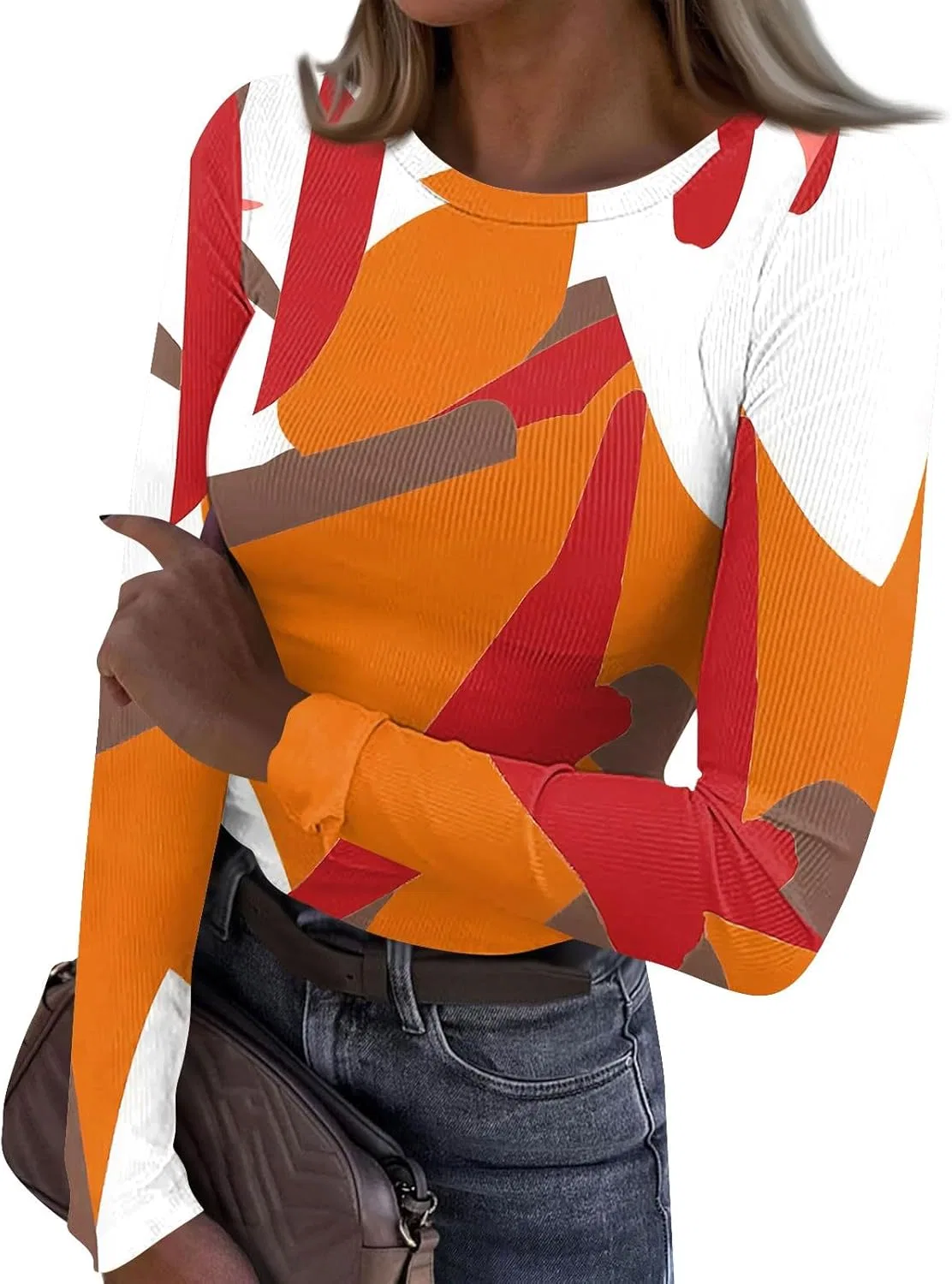 Футболка с длинным рукавом, полосатая, Generic, 5-orange