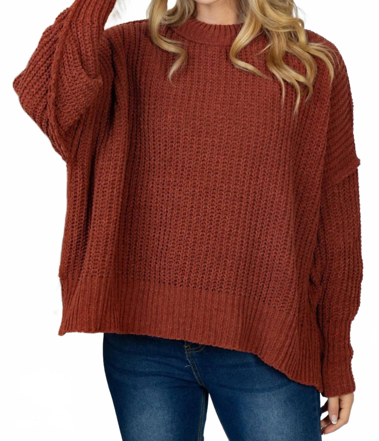 

Длинный рукав однотонный вязаный свитер в рыжем цвете White Birch, Rust