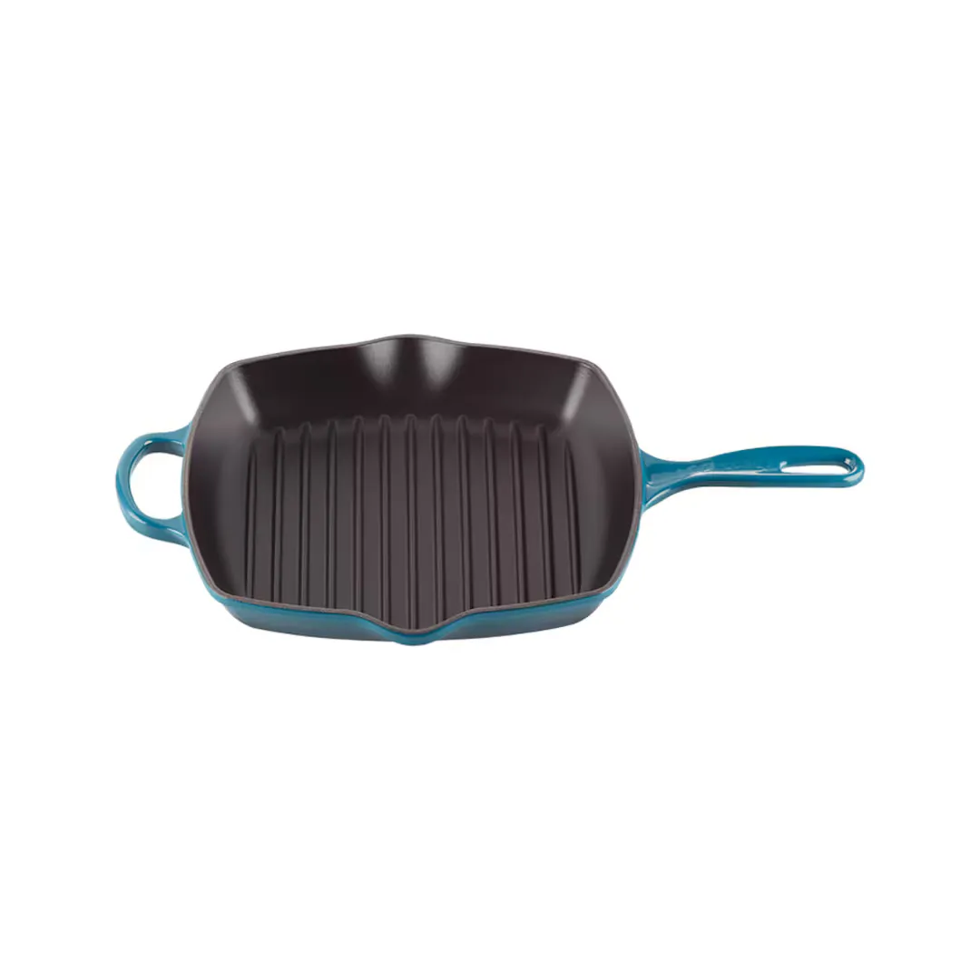 

Чугунная квадратная сковорода-гриль Le Creuset, зеленовато-синий