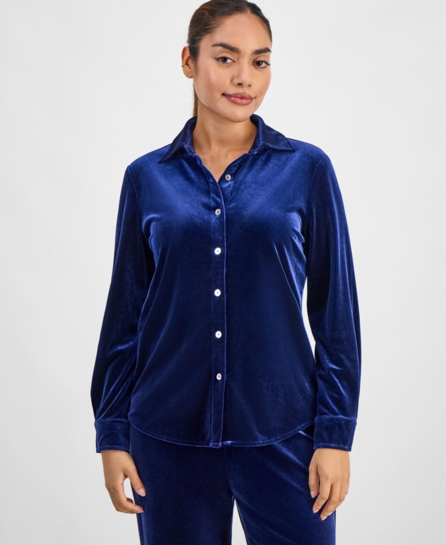 

Маленькая велюровая рубашка AK Anne Klein, Admiral Blue