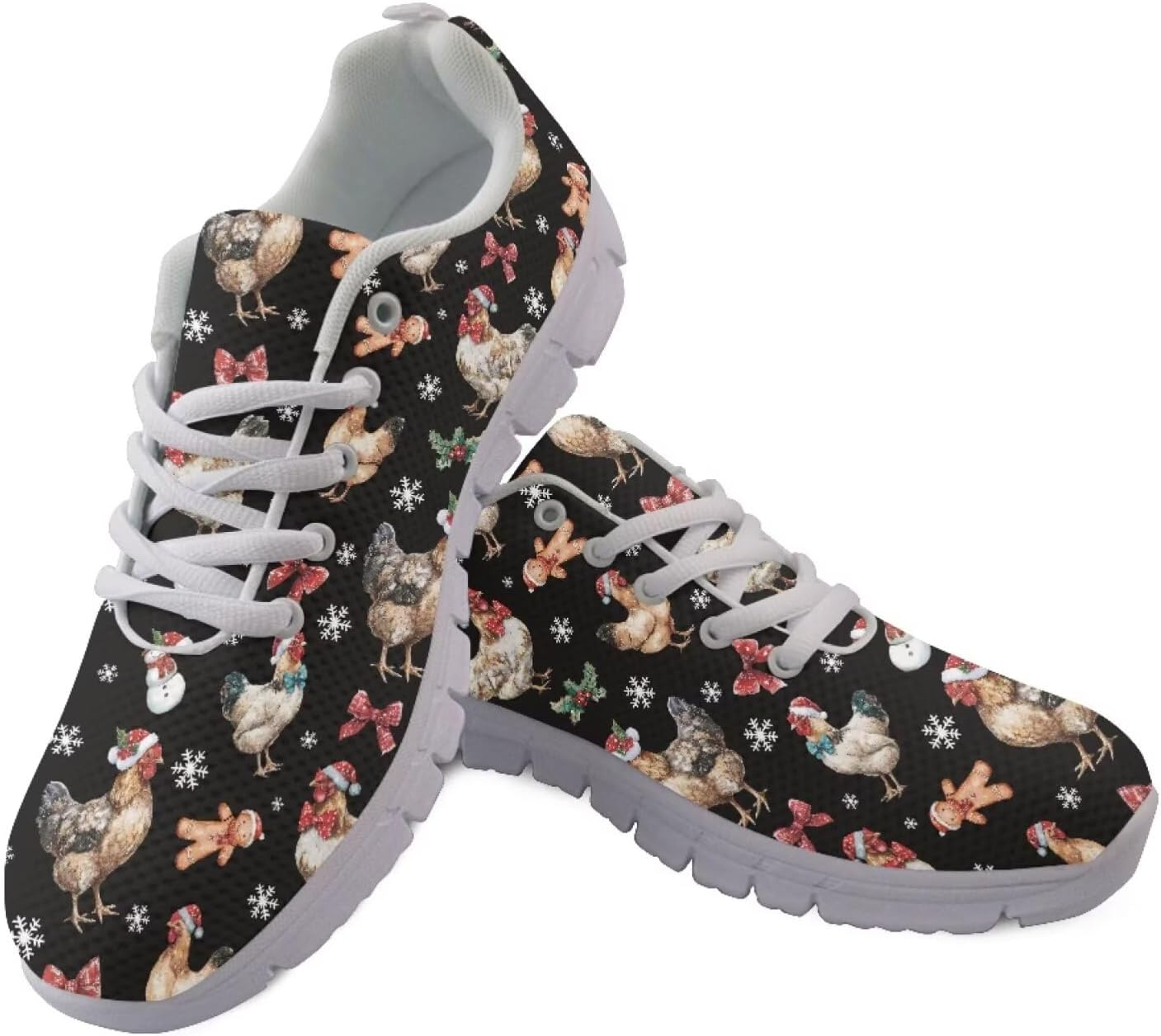 

Кроссовки Forchrinse для женщин и мужчин, шнуровка, прогулочные кроссовки, повседневные теннисные туфли, нескользящие сетчатые кроссовки, Christmas Chicken