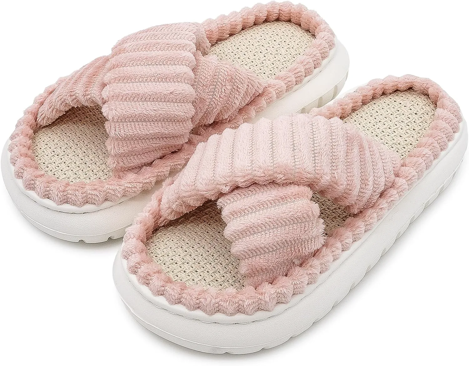 Тапочки ISZPLUSH из вельвета для женщин - домашние тапочки с эффектом облака, с ортопедической поддержкой свода стопы, подошва из противоскользящего ЭВА - для дома и улицы, для спальни, больницы, ухода, розовый