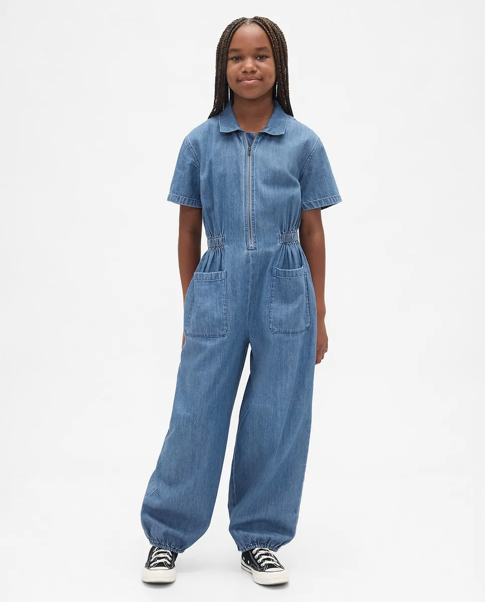 

Джинсовый комбинезон для девочки с коротким рукавом Gap, синий