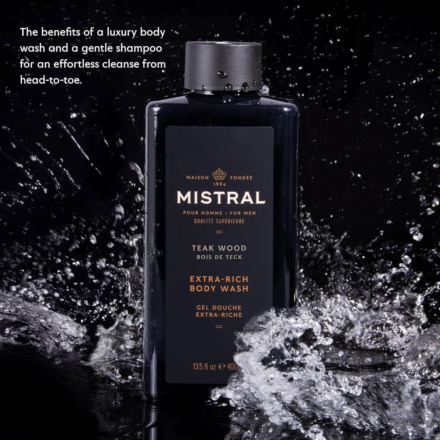 Мужской гель для душа и шампунь Mistral, Teakwood, 400 мл, 2-в-1, без SLS, парабенов и фталатов, увлажняющий, произведено во Франции 382.73 г (1 шт.), Black — фото 3