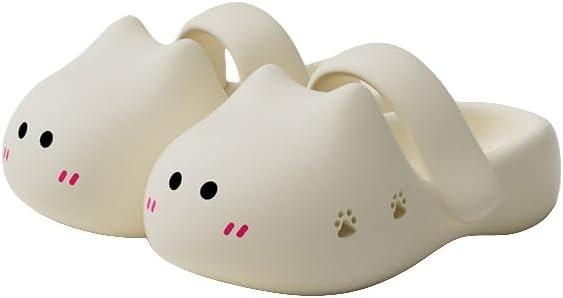 

Милые тапочки с кошкой, домашние тапочки для мужчин и женщин, мультяшная кошка, для дома и улицы, с толстой подошвой, нескользящие пляжные туфли Generic, белый