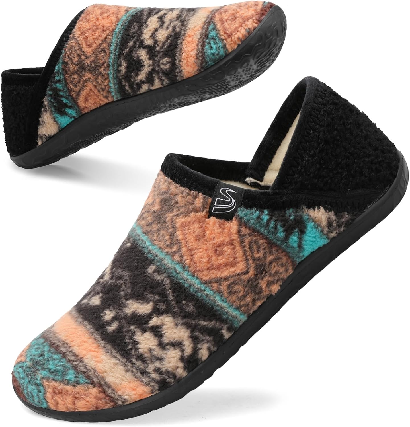 

Домашние тапочки Spesoul Fuzzy House для женщин и мужчин, закрытая задняя часть, легкие, с мягкой искусственной меховой подкладкой, тапочки-носки для дома, спальни, офиса, йоги и прогулок на улице, черный/оранжевый