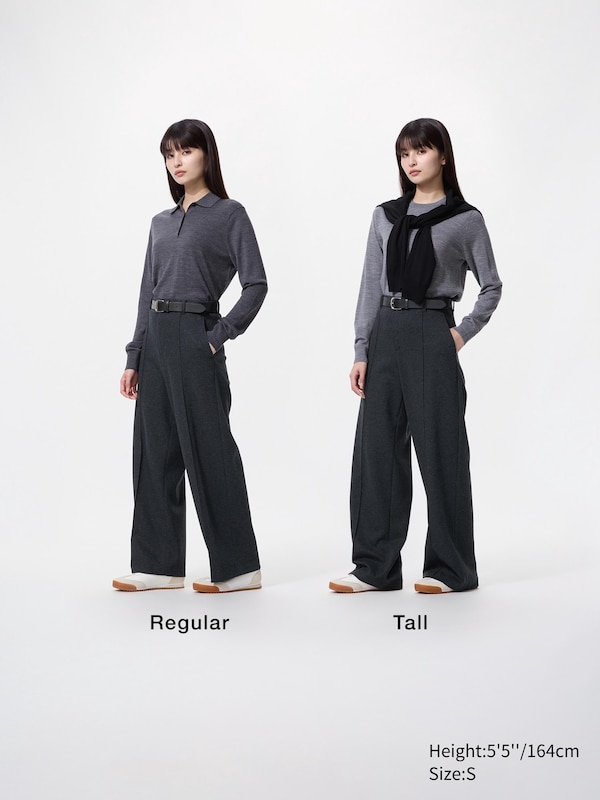 Широкие брюки из начесанного джерси (удлиненные) Uniqlo, 57 olive — фото 2