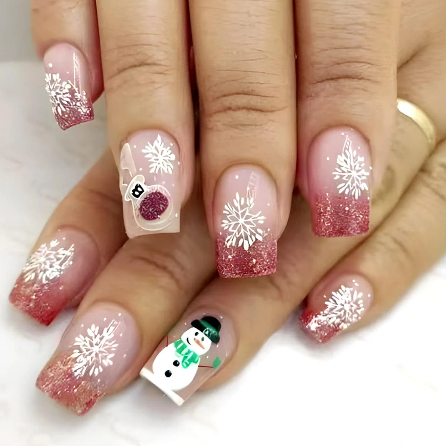 Короткие квадратные накладные ногти с новогодним дизайном, 24 шт. Hnsdsvcd — фото 3